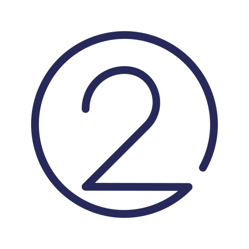 A dark blue number 2 is drawn with a continuous line that also forms a circle around it, on a light gray background.