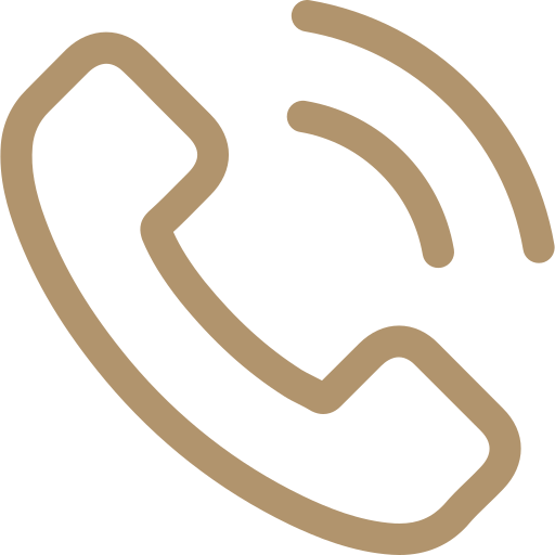 Brown phone receiver icon with two curved lines above it, indicating a phone call or communication. The image has a simple, minimalist design on a light background.